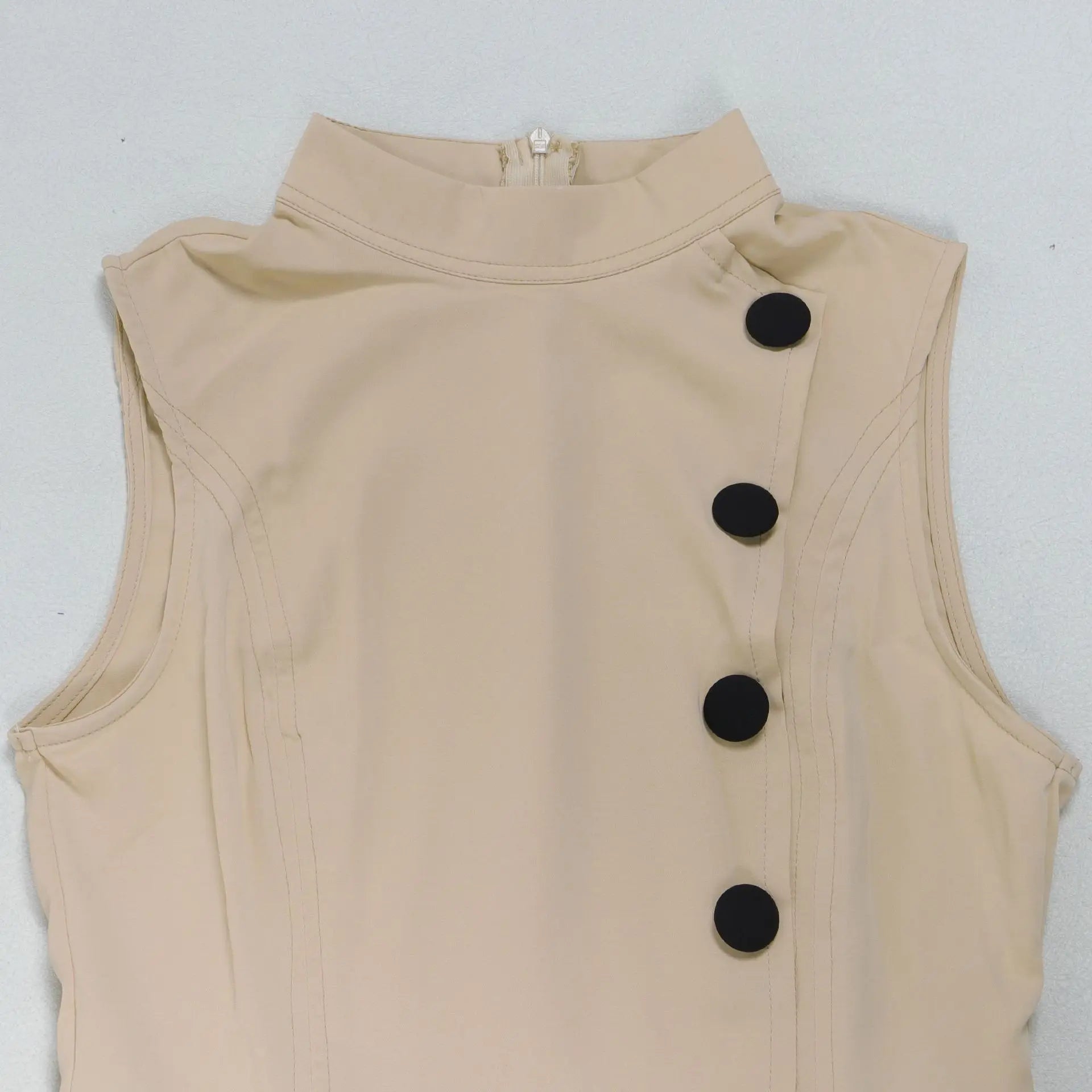 2025 Summer Dress Elegant Stand up Collar Sleeveless Button Office Plus Size A-line Women's Dress